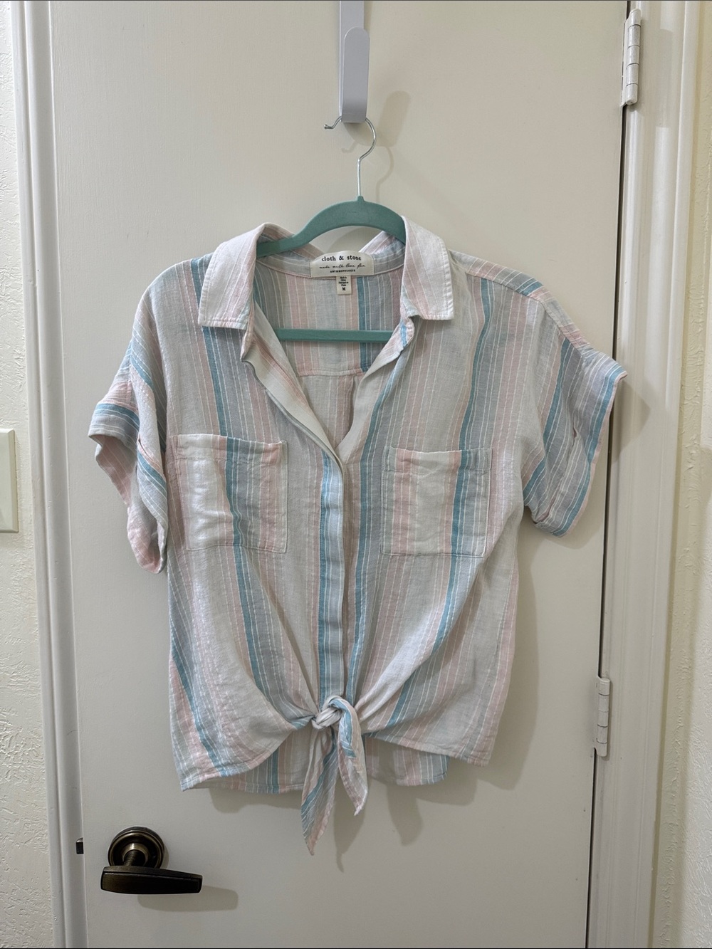 Anthropologie X Cloth and Stone Striped Tie-Front Button-Up Shirt in Pastels